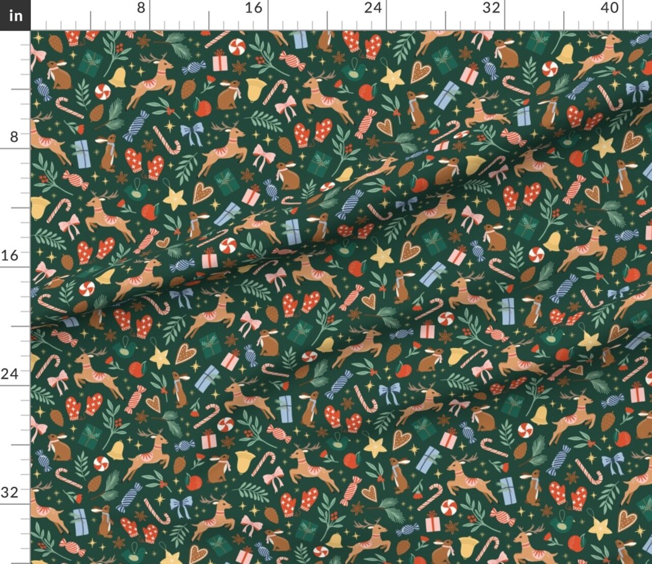Various Fabrics by the Yard or Fat Quarter Whimsical Holiday Dark Green Reindeer Candy Cane Winter Wonderland Colorful Cabincore Custom Printed Fabric by Spoonflower